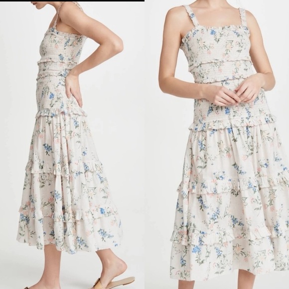 Saylor Althea Floral Smocked Midi Dress Cream - Picture 5 of 14